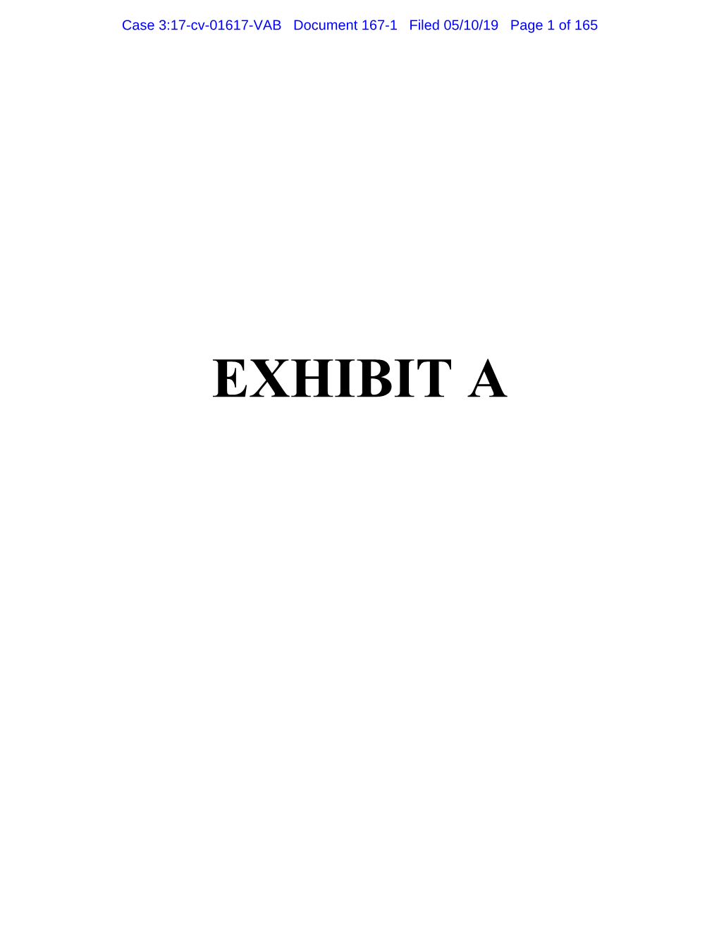 EXHIBIT a Case 3:17-Cv-01617-VAB Document 167-1 Filed 05/10/19 Page 2 of 165