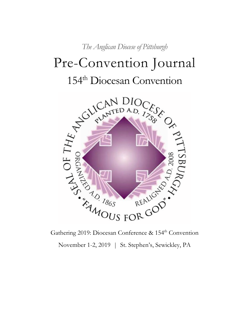 Pre-Convention Journal 154Th Diocesan Convention