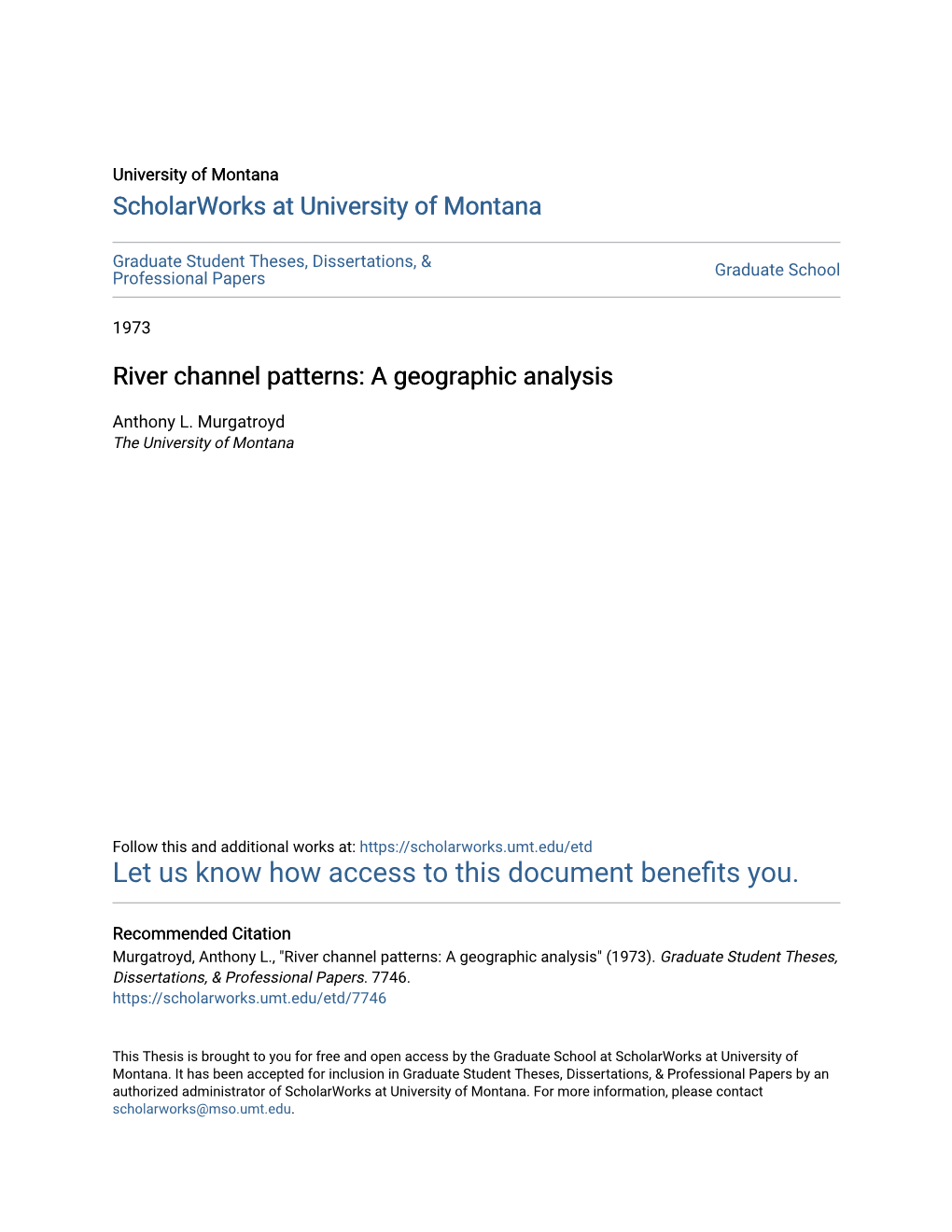 River Channel Patterns: a Geographic Analysis