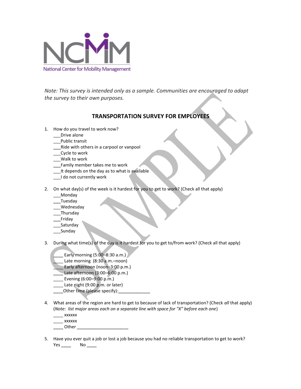 Transportation Survey Questions