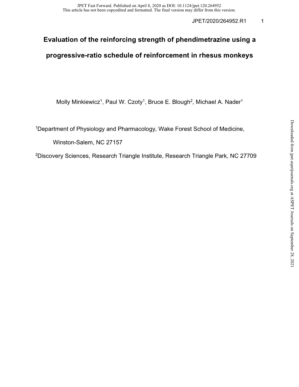 Evaluation of the Reinforcing Strength of Phendimetrazine Using A