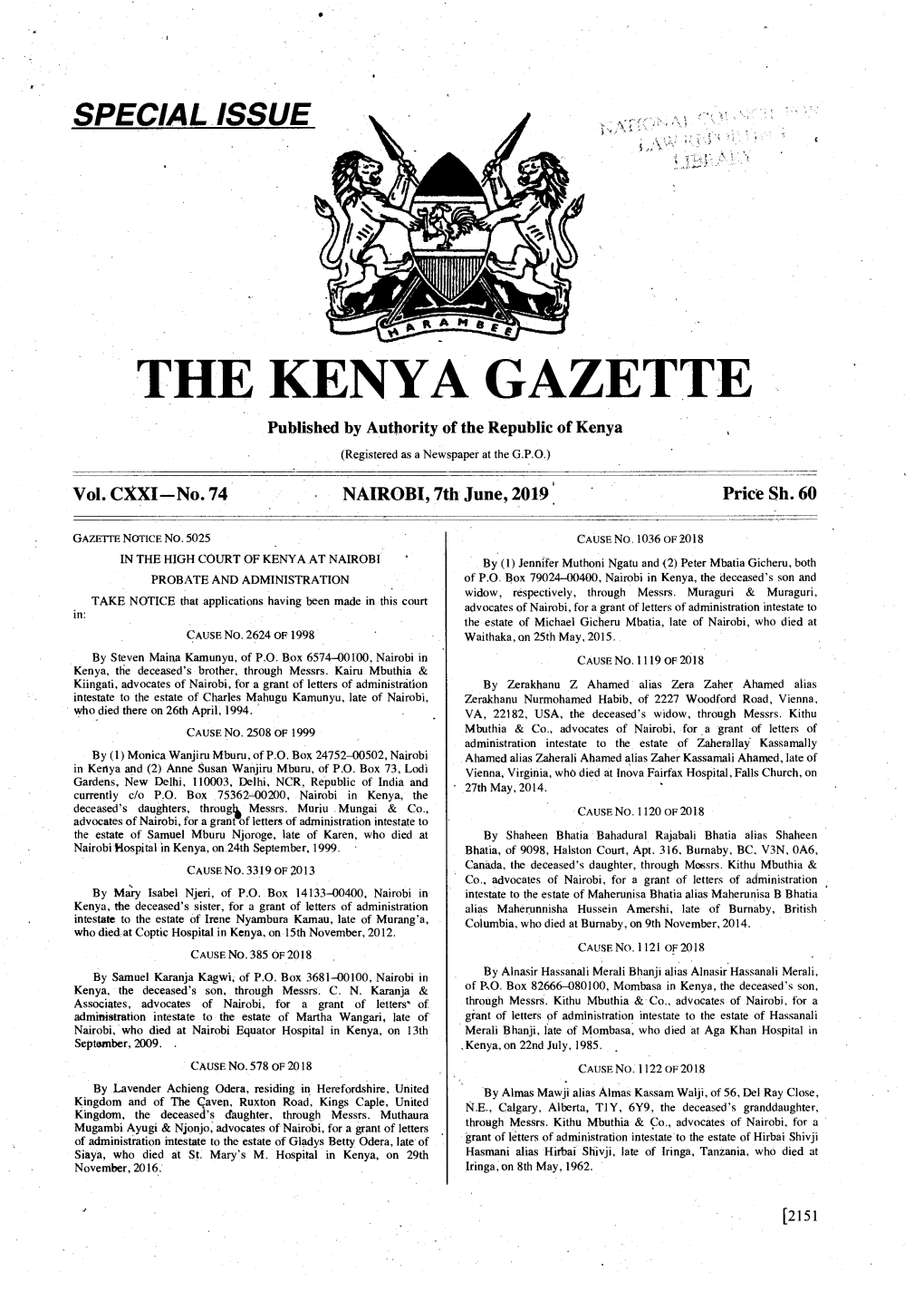 THE KENYA GAZETTE Published by Authority of the Republic of Kenya