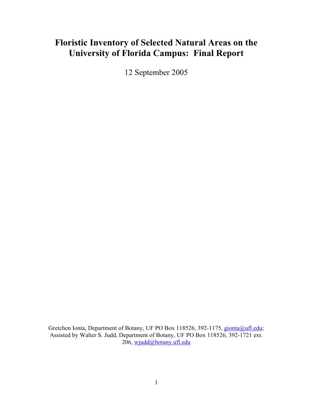 Floristic Inventory of Selected Natural Areas on the University of Florida Campus: Final Report