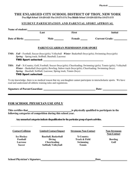 Sports Participation Approval Form