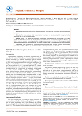 Eosinophil Count in Strongyloides, Hookworm, Liver Fluke Or Taenia Spp