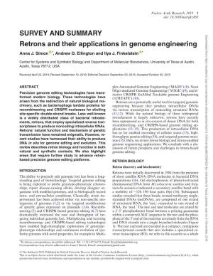 SURVEY and SUMMARY Retrons and Their Applications in Genome