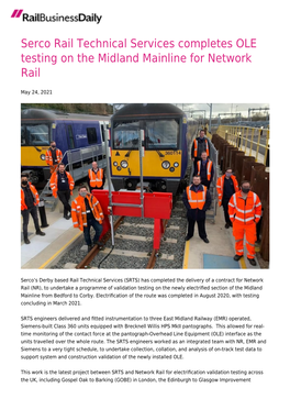 Serco Rail Technical Services Completes OLE Testing on the Midland Mainline for Network Rail
