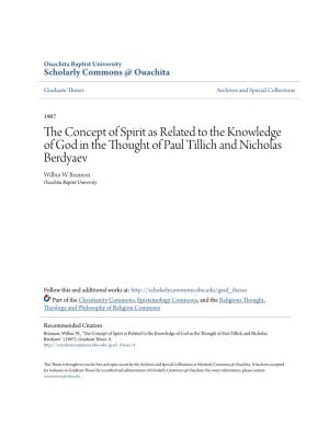 The Concept of Spirit As Related to the Knowledge of God in the Thought of Paul Tillich and Nicolas Berdyaev