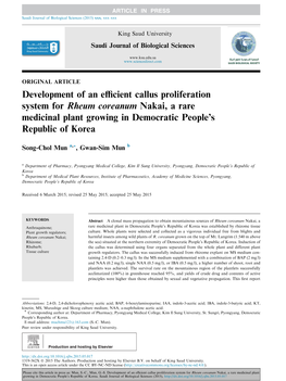 Development of an Efficient Callus Proliferation System for Rheum