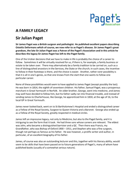 A FAMILY LEGACY Sir Julian Paget