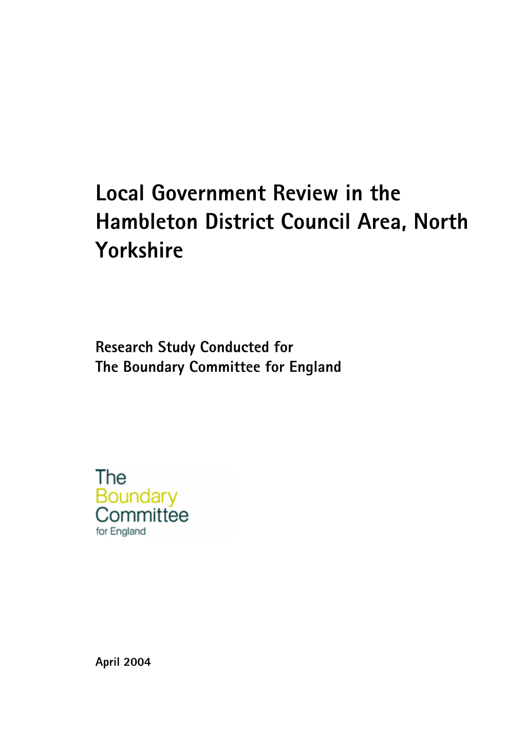 Local Government Review in the Hambleton District Council Area, North Yorkshire