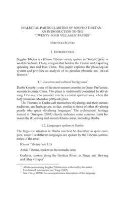 “TWENTY-FOUR VILLAGES' PATOIS” Sogpho Tibetan Is A