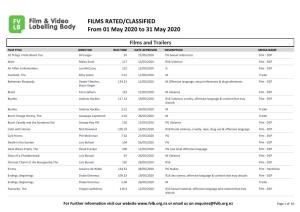 FILMS RATED/CLASSIFIED from 01 May 2020 to 31 May 2020