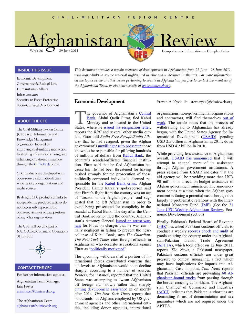 Afghanistan Review Week 26 29 June 2011 Comprehensive Information on Complex Crises