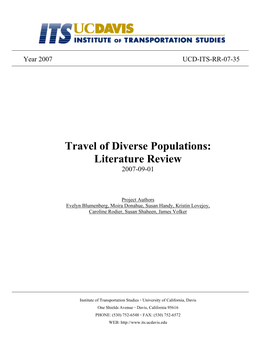 Travel of Diverse Populations: Literature Review 2007-09-01