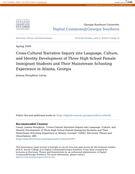 Cross-Cultural Narrative Inquiry Into Language, Culture, and Identity Development of Three High School Female Immigrant Students