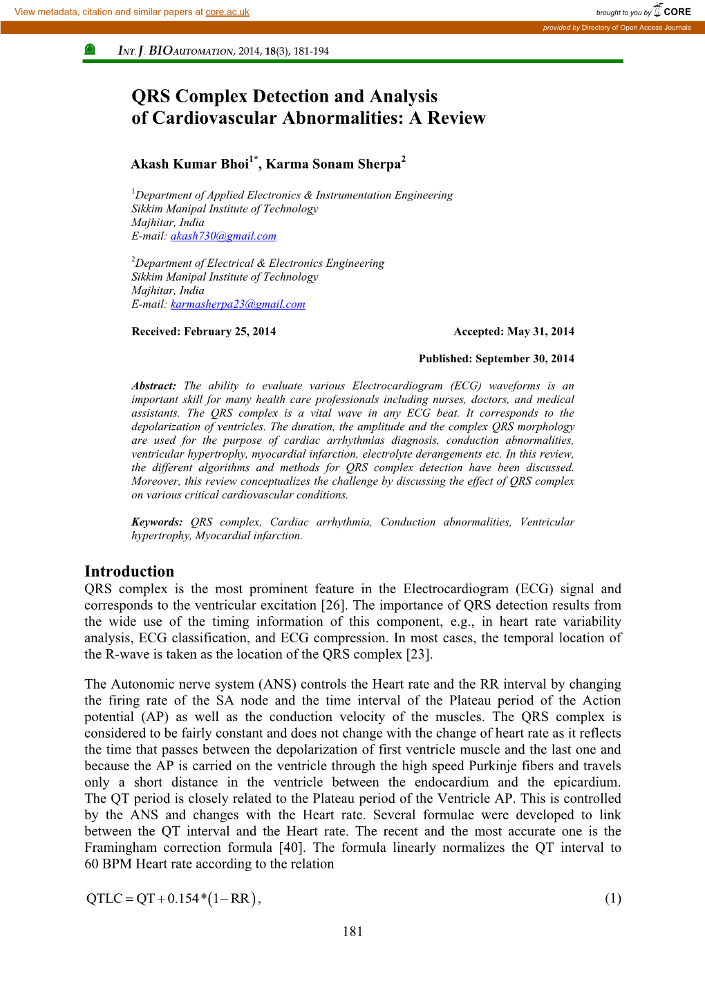 QRS Complex Detection and Analysis of Cardiovascular Abnormalities: a Review