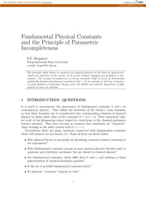 Fundamental Physical Constants and the Principle of Parametric Incompleteness