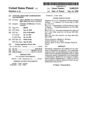 United States Patent 19 11 Patent Number: 5,449,515 Hamilton Et Al