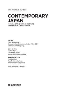 Contemporary Japan Journal of the German Institute for Japanese Studies Tokyo