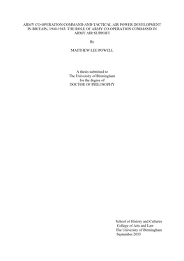 Army Co-Operation Command and Tactical Air Power Development in Britain, 1940-1943: the Role of Army Co-Operation Command in Army Air Support