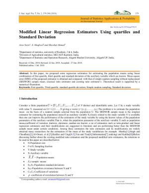 Modified Linear Regression Estimators Using Quartiles and Standard Deviation -.:: Natural Sciences Publishing