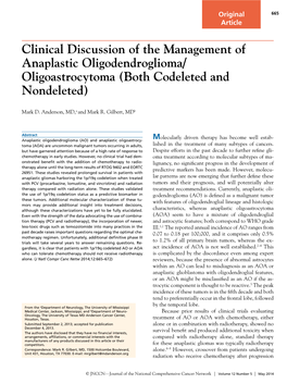 Clinical Discussion of the Management of Anaplastic Oligodendroglioma/Oligoastrocytoma