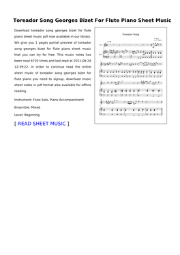 Toreador Song Georges Bizet for Flute Piano Sheet Music