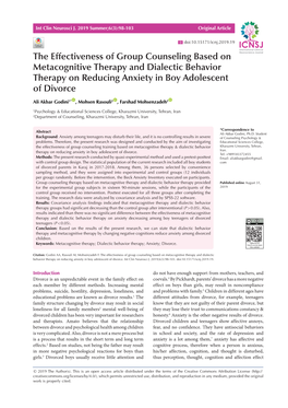 The Effectiveness of Group Counseling Based on Metacognitive Therapy and Dialectic Behavior Therapy on Reducing Anxiety in Boy Adolescent of Divorce