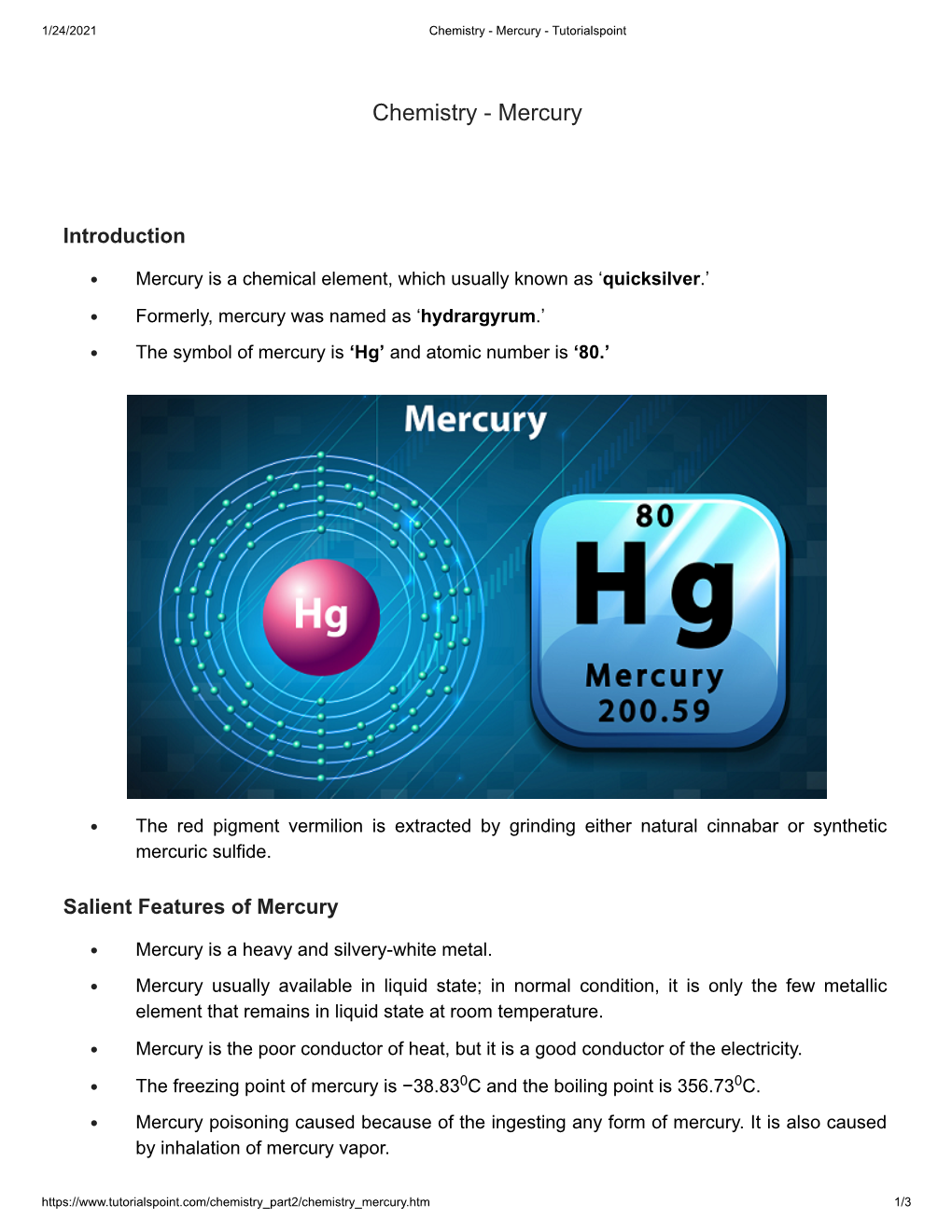Chemistry - Mercury - Tutorialspoint