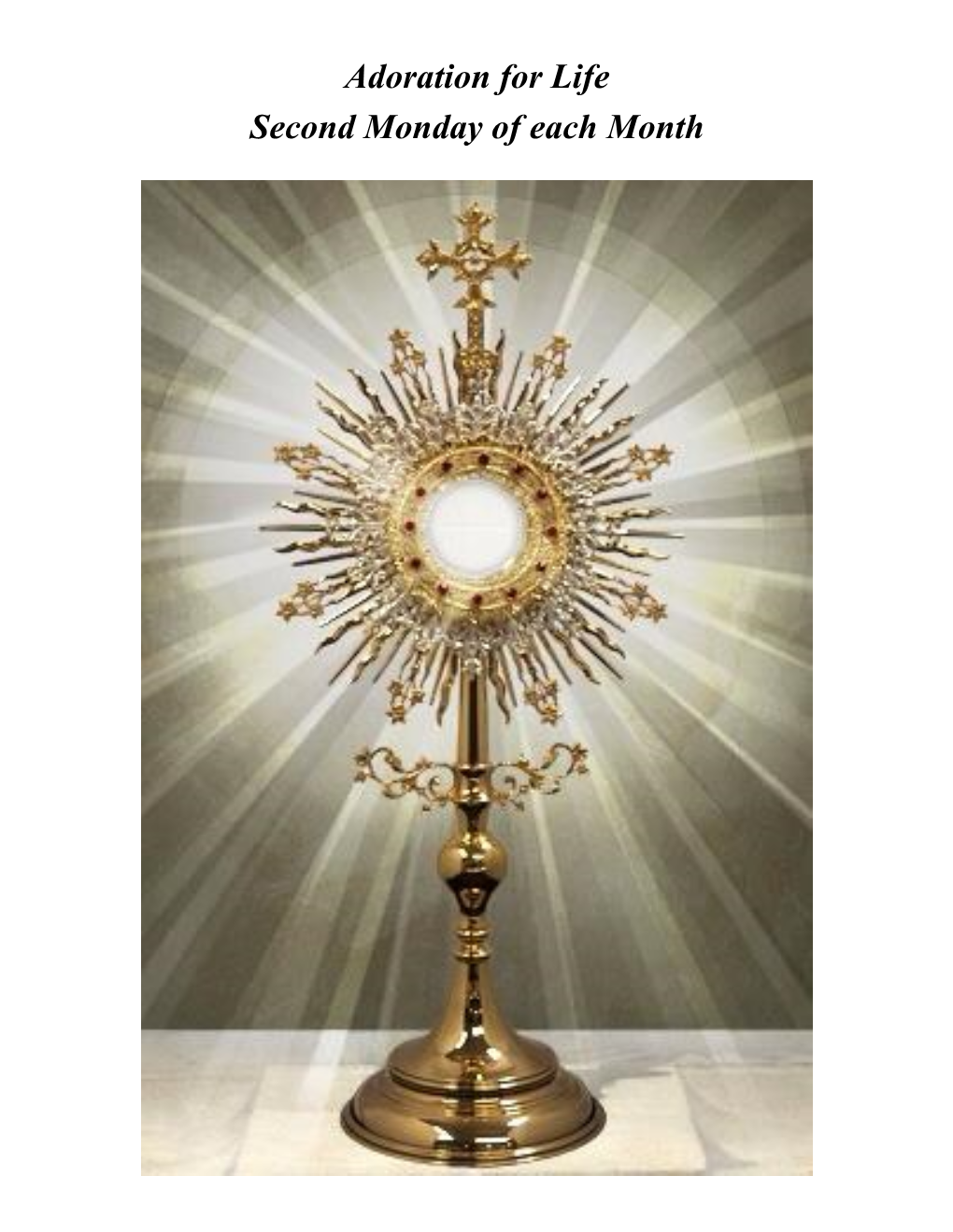 Adoration for Life Second Monday of Each Month