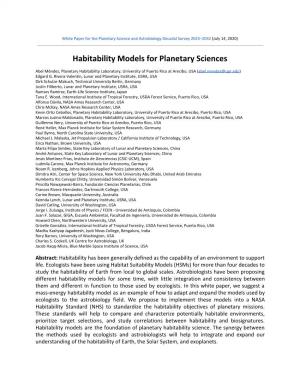 Habitability Models for Planetary Sciences