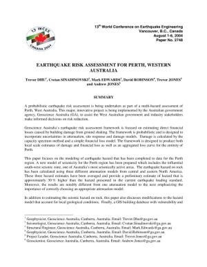 Earthquake Risk Assessment for Perth, Western Australia