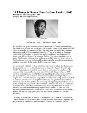 A Change Is Gonna Come”—Sam Cooke (1964) Added to the National Registry: 2006 Essay by B.G