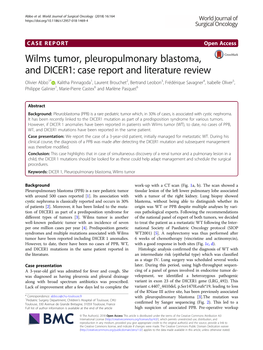Wilms Tumor, Pleuropulmonary Blastoma, and DICER1: Case Report