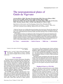 The Neuroanatomical Plates of Guido Da Vigevano