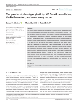 The Genetics of Phenotypic Plasticity. XV. Genetic Assimilation, the Baldwin Effect, and Evolutionary Rescue