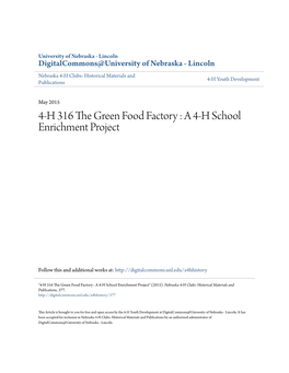 4-H 316 the Green Food Factory : a 4-H School Enrichment Project
