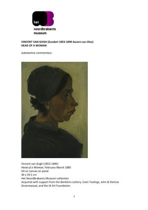 VINCENT VAN GOGH (Zundert 1853-1890 Auvers-Sur-Oise) HEAD of a WOMAN