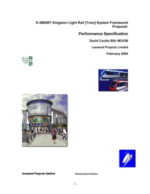 K-SMART Kingston Light Rail [Tram] System Framework Proposal: Performance Specification