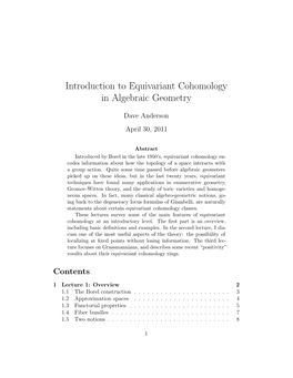 D. Anderson : Introduction to Equivariant Cohomology In
