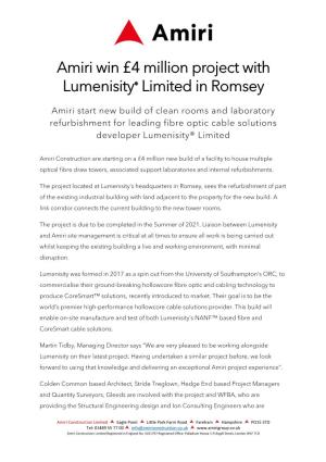 Amiri Win £4 Million Project with Lumenisity® Limited in Romsey
