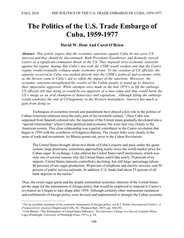 The Politics of the U.S. Trade Embargo of Cuba, 1959-1977