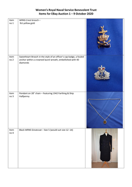 Women's Royal Naval Service Benevolent Trust Items for Ebay