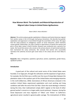 How Women Work: the Symbolic and Material Reproduction of Migrant Labor Camps in United States Agribusiness
