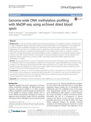 Genome-Wide DNA Methylation Profiling with Medip-Seq Using Archived Dried Blood Spots Nicklas H