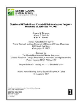 Northern Riffleshell and Clubshell Reintroduction Project – Summary of Activities for 2017