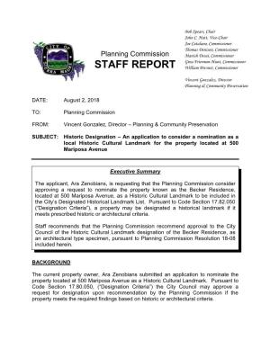 STAFF REPORT William Pevsner, Commissioner