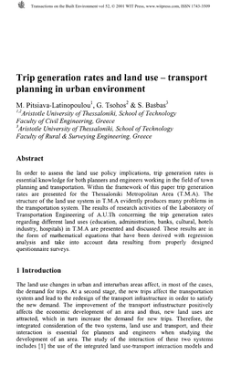 Trip Generation Rates and Land Use - Transport Planning in Urban Environment