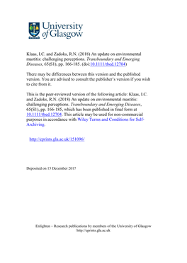 Klaas, IC and Zadoks, RN (2018) an Update on Environmental Mastitis